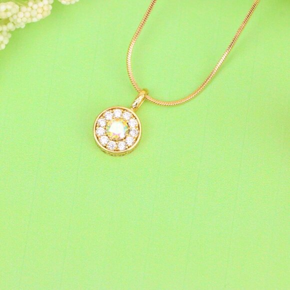 "Satin White Center Pendant with Crystal Halo Rose Gold Charm, XPPT1594 - Picture 13 of 13